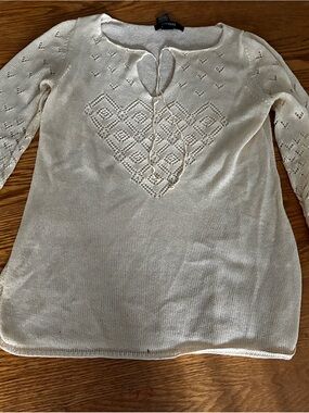 Express Women's Cream Knit Long Sleeve Bohemian Sweater with Lace Detail